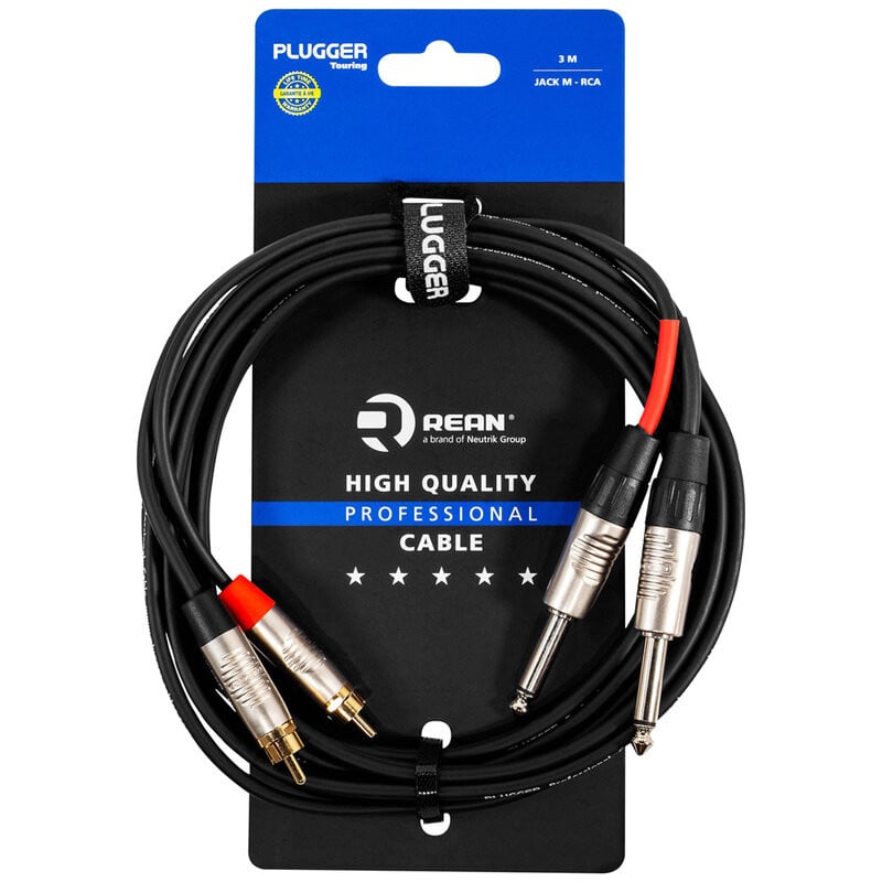 Dual mono jumper cable, male mono jack - male RCA 