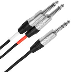 Male stereo jack - 2 x male mono jack Y cable, 3 m